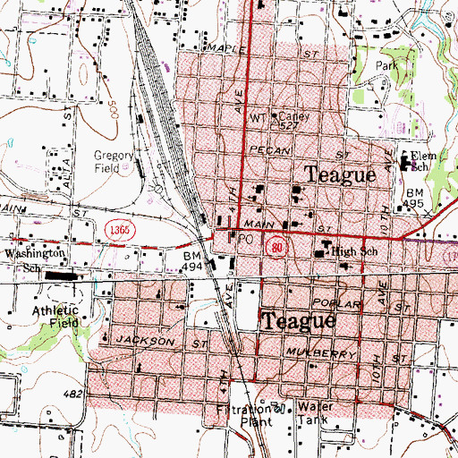 Topographic Map of Teague Post Office, TX