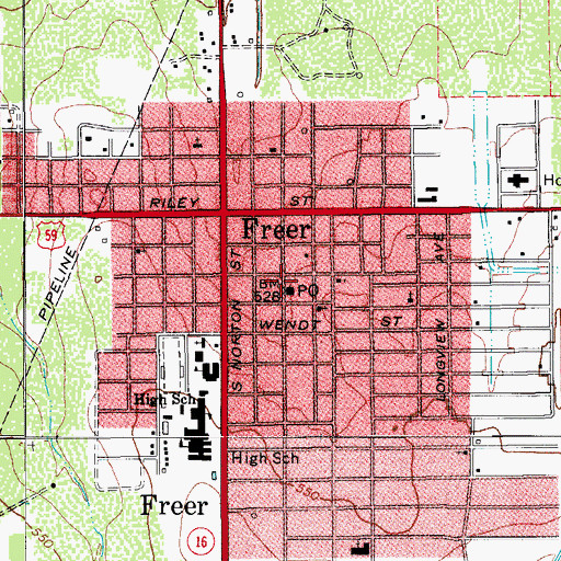 Topographic Map of Freer Post Office, TX