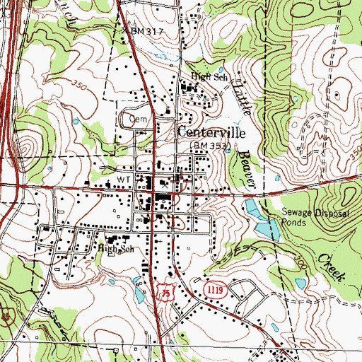 Topographic Map of Centerville Post Office, TX