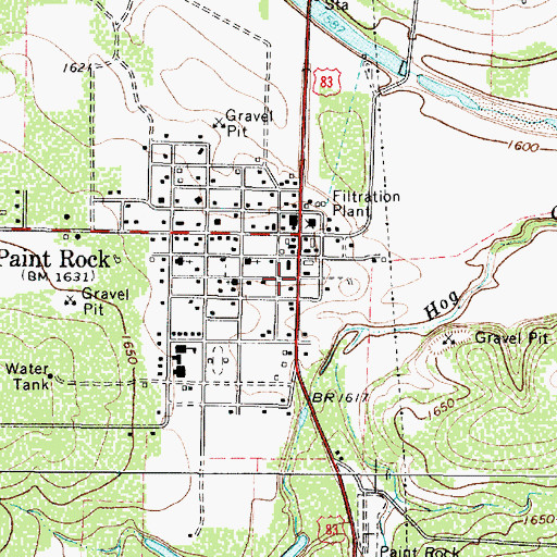 Topographic Map of Paint Rock Post Office, TX