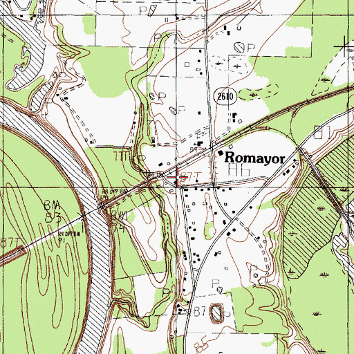 Topographic Map of Romayor Post Office, TX