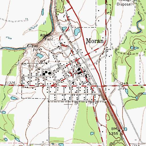 Topographic Map of Moran Post Office, TX