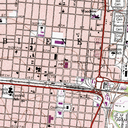 Topographic Map of Abilene Post Office, TX