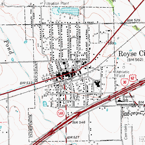 Topographic Map of Royse City Post Office, TX