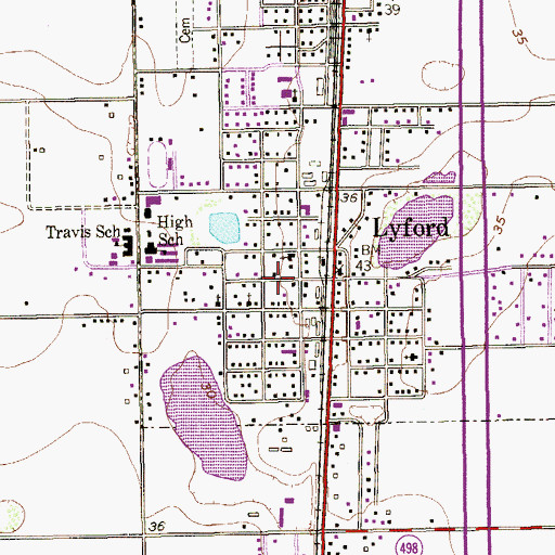 Topographic Map of Lyford Post Office, TX