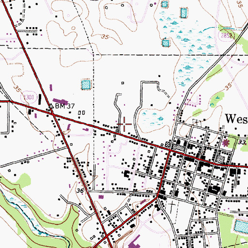 Topographic Map of West Columbia Post Office, TX