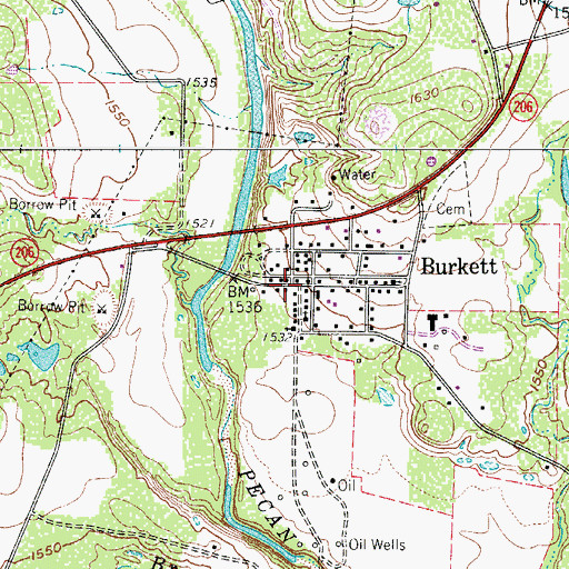 Topographic Map of Burkett Post Office, TX