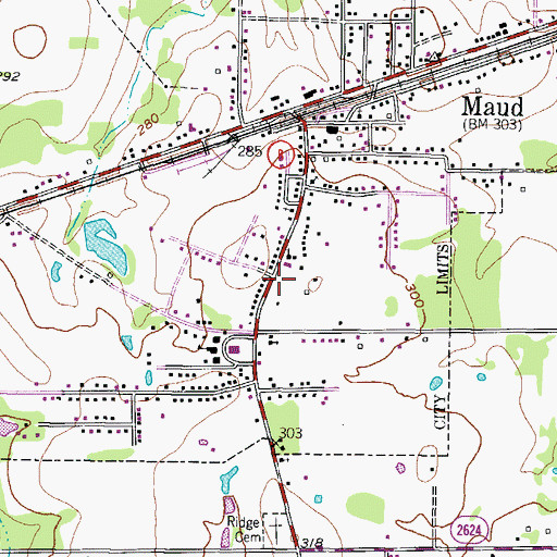 Topographic Map of Maud Post Office, TX