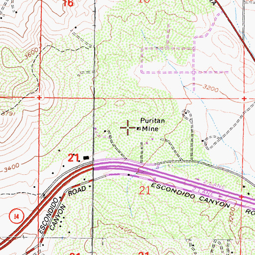 Topographic Map of Puritan Mine, CA