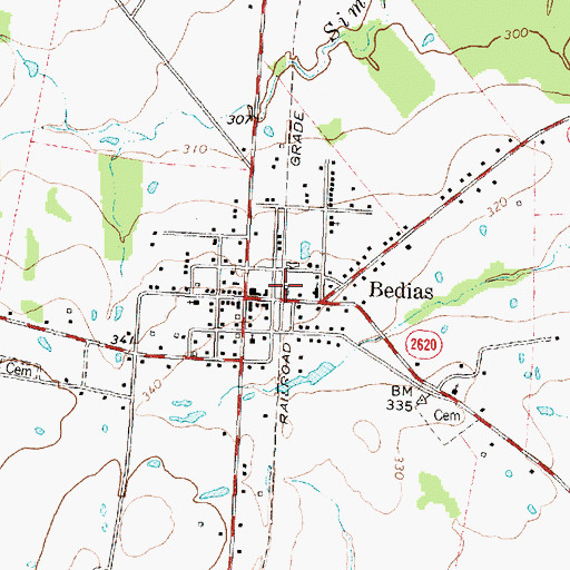 Topographic Map of Bedias Post Office, TX