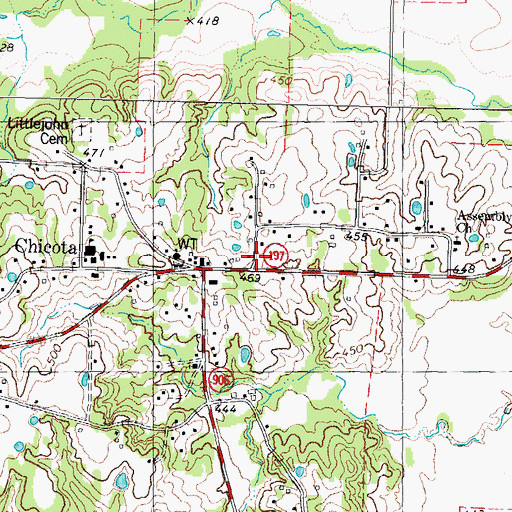 Topographic Map of Chicota Post Office, TX