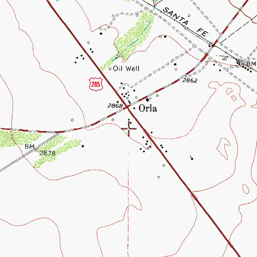 Topographic Map of Orla Post Office, TX