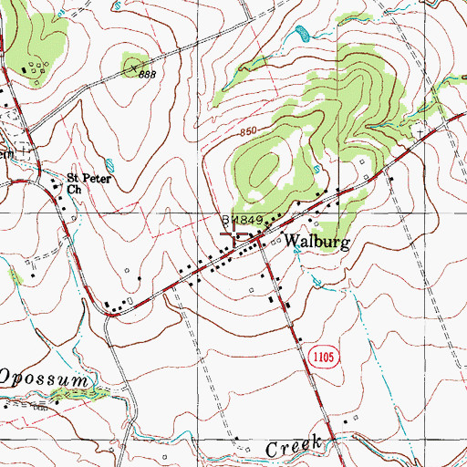 Topographic Map of Walburg Post Office, TX