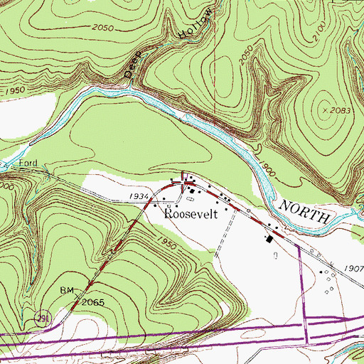 Topographic Map of Roosevelt Post Office, TX