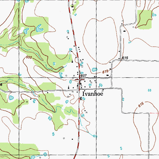 Topographic Map of Ivanhoe Post Office, TX