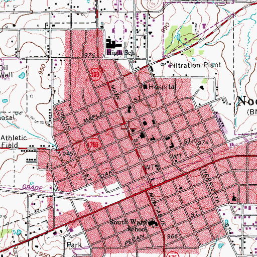 Topographic Map of Nocona Post Office, TX