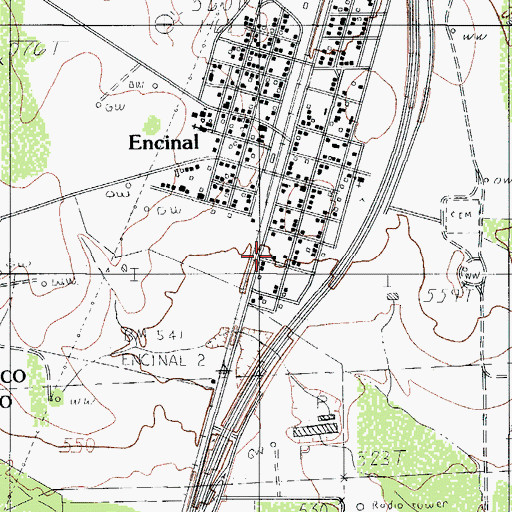 Topographic Map of Encinal Post Office, TX