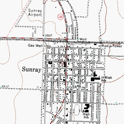 Topographic Map of Sunray Post Office, TX