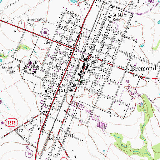Topographic Map of Bremond Post Office, TX