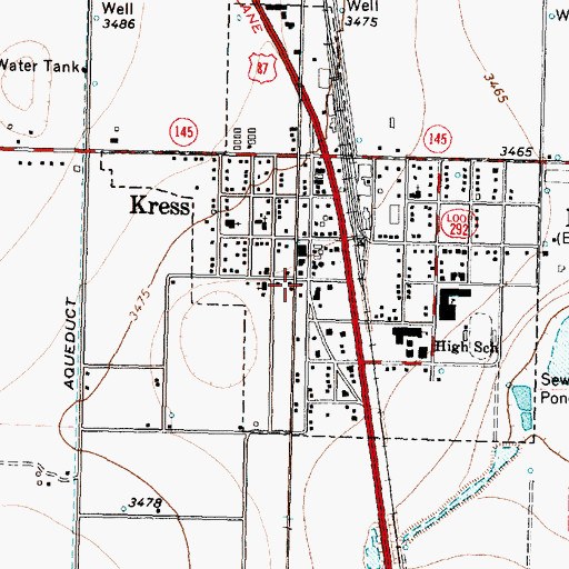 Topographic Map of Kress Post Office, TX