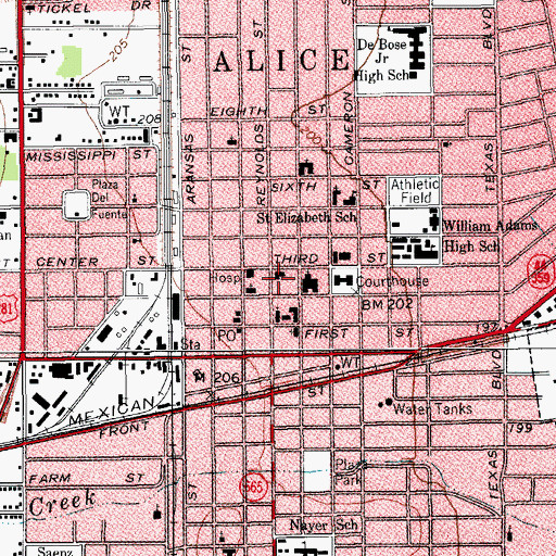 Topographic Map of Alice Post Office, TX