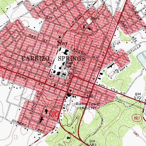 Topographic Map of Carrizo Springs Post Office, TX