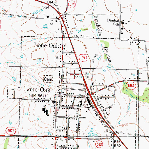 Topographic Map of Lone Oak Post Office, TX
