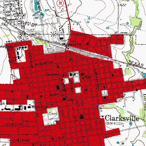 Topographic Map of Clarksville Post Office, TX