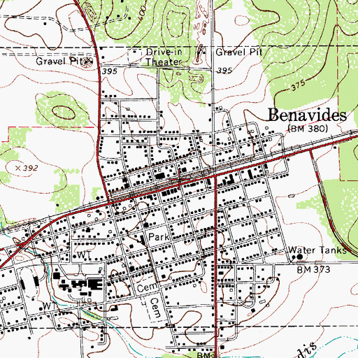 Topographic Map of Benavides Post Office, TX