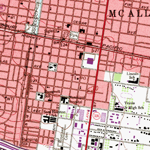 Topographic Map of Downtown Mcallen Post Office, TX