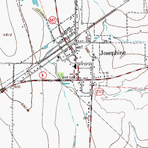Topographic Map of Josephine Post Office, TX