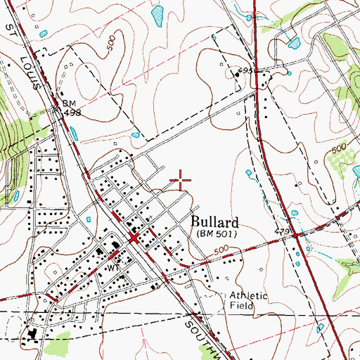 Topographic Map of Bullard Post Office, TX