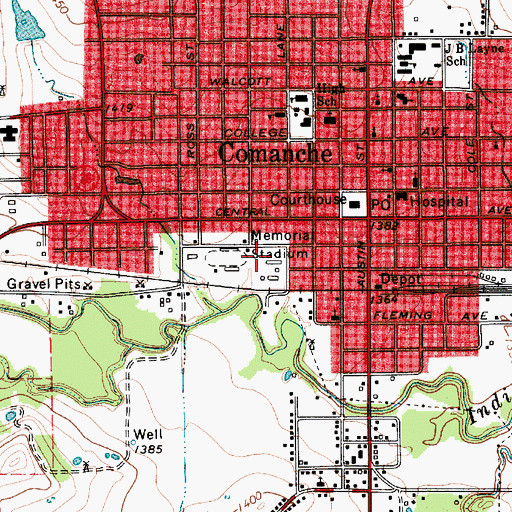 Topographic Map of Comanche Post Office, TX