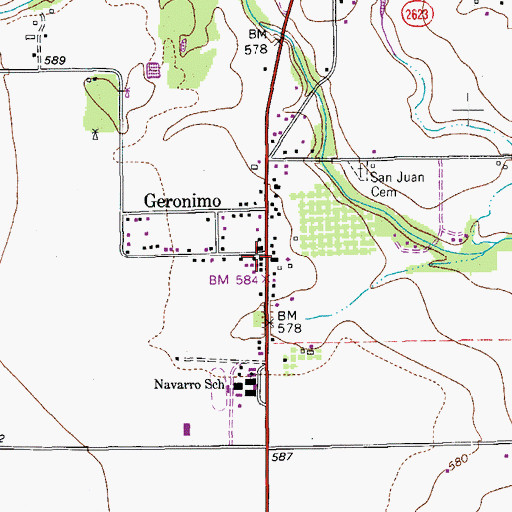 Topographic Map of Geronimo Post Office, TX