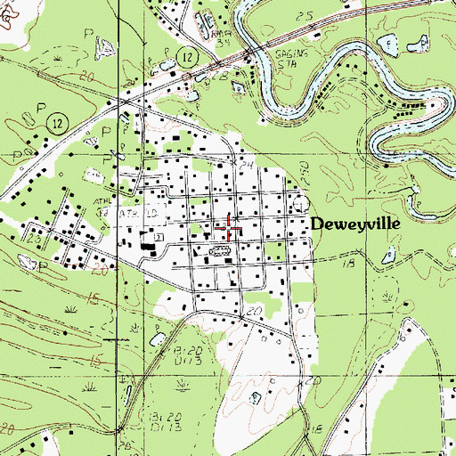 Topographic Map of Deweyville Post Office, TX