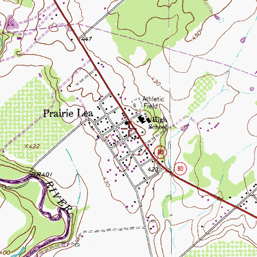 Topographic Map of Prairie Lea Post Office, TX