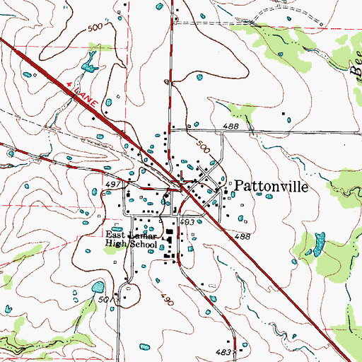 Topographic Map of Pattonville Post Office, TX