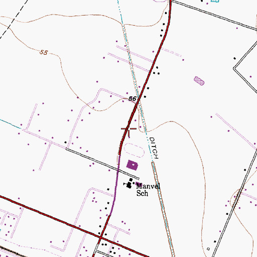 Topographic Map of Manvel Post Office, TX