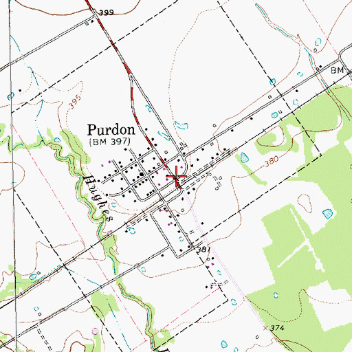 Topographic Map of Purdon Post Office, TX