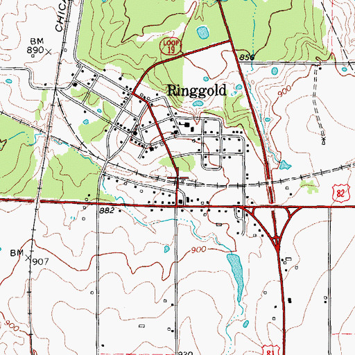 Topographic Map of Ringgold Post Office, TX