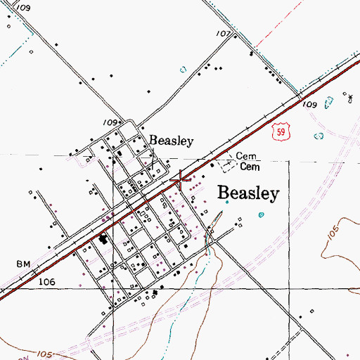 Topographic Map of Beasley Post Office, TX