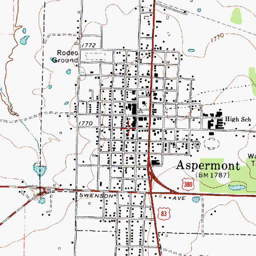 Topographic Map of Aspermont Post Office, TX