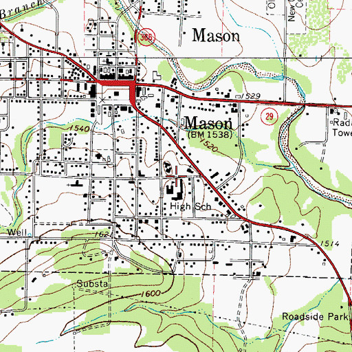 Topographic Map of Mason Post Office, TX
