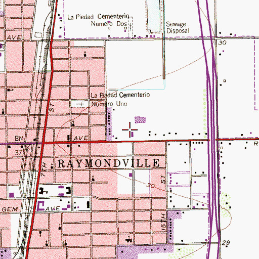 Topographic Map of Raymondville Post Office, TX
