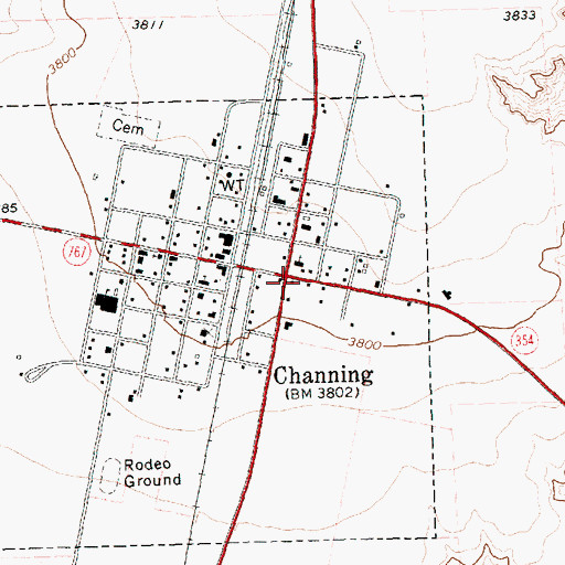Topographic Map of Channing Post Office, TX