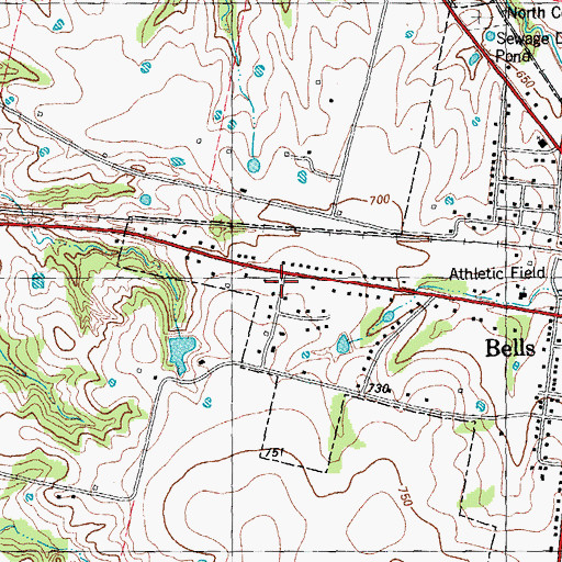 Topographic Map of Bells Post Office, TX