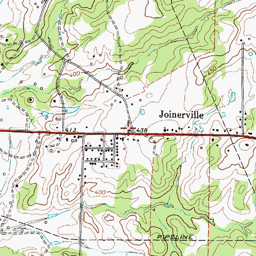 Topographic Map of Joinerville Post Office, TX