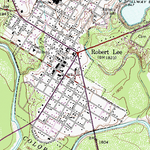 Topographic Map of Robert Lee Post Office, TX