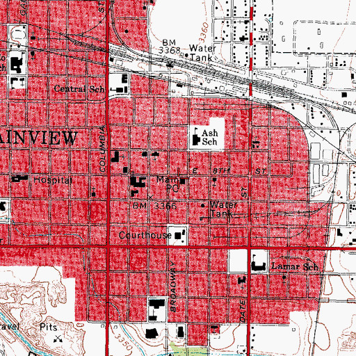 Topographic Map of Plainview Post Office, TX