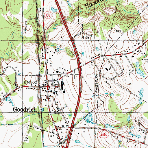 Topographic Map of Goodrich Post Office, TX